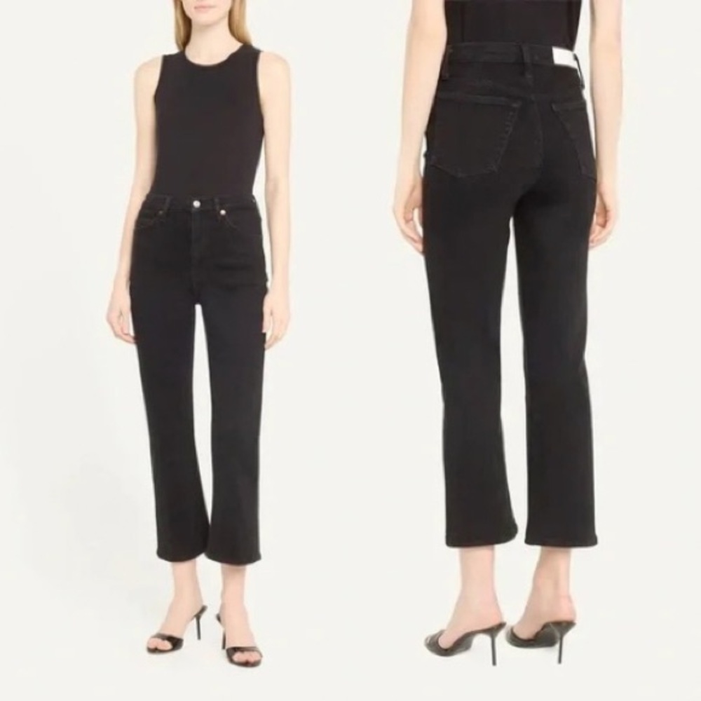 RE/DONE 70s Crop Boot Jeans Black High‎ Rise Stretch Denim Size 29 Minimalist